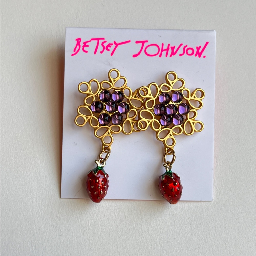 Betsey Johnson Gold Earrings with Purple and Red Accents